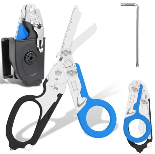 Trauma Schere Multitool Rettungsschere mit 6 Praktischen Funktionen Faltbare Scherenzange aus Edelstahl-Ideal für Professionellen Einsatz Im Rettungsdienst Oder Alltägliche Aufgaben,Schwarzblau