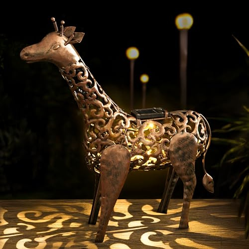 Garden Mile Bronze Effect Solar Powered Metal Giraffe Ornament – Filigree LED Light Garden Statue for Decorative Outdoor Displays – Durable Metal Garden Feature for Patios, Borders & Flowerbeds