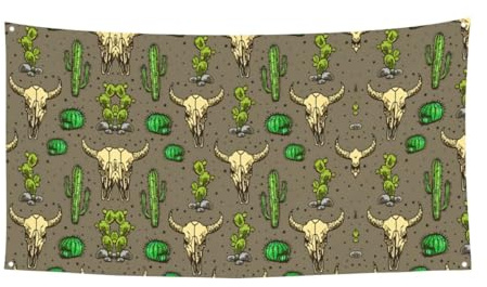 Cartel decorativo con diseño de calavera de toro y cactus lindo para interiores y exteriores, letrero decorativo con 4 ojales de metal, crea ambiente festivo