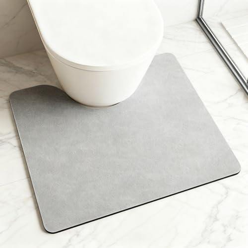 KAZOLEN Wc Vorleger mit Ausschnitt rutschfest : U-Waschbar Wc Teppich -Als Badematte Set Kombinierbar U-Form Badvorleger Badezimmerteppich Für Freistehende Toiletten Grau 55 x 50 cm