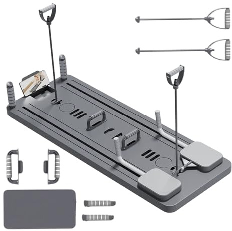 Pilates Reformer Board - Foldable Core Trainer, Portable Multi-Purpose Board with Resistant Bands, Home Workout Equipment, Back Body Abdominal Trainer for Fitness Training