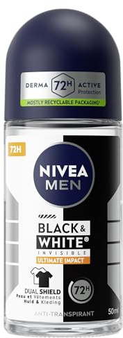 NIVEA MEN - Déodorant Bille Black & White Invisible Ultimate Impact - Déodorant Homme 72H Anti-Transpirant Aisselles - Protection 5-en-1-0% Alcool - Tous Types De Peaux - 50 ml