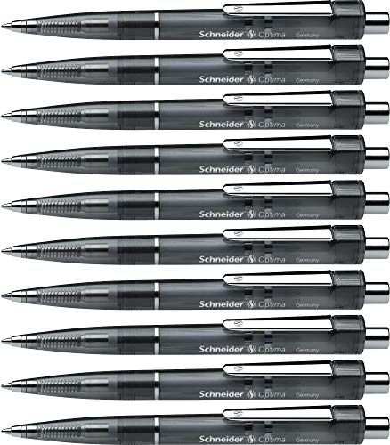 Schneider Optima Druckkugelschreiber (Strichstärke M, dokumentenecht) 10 Stück, schwarz-transparent