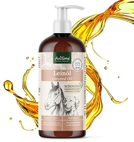 AniForte Leinöl für Hunde & Pferde 1 Liter - Öl Kaltgepresst, Nativ, Reich an Omega 3 & Omega 6 Fettsäuren, Leinöl Hunde als Barf Zusatz, Hochwertiges Leinöl für Tiere