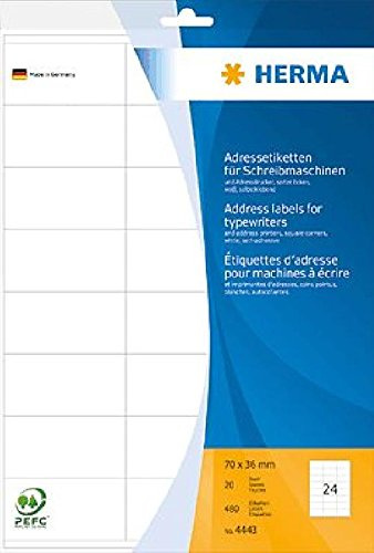 HERMA Adressetiketten Bogen/4443, weiß, 70x36, Inh. 480