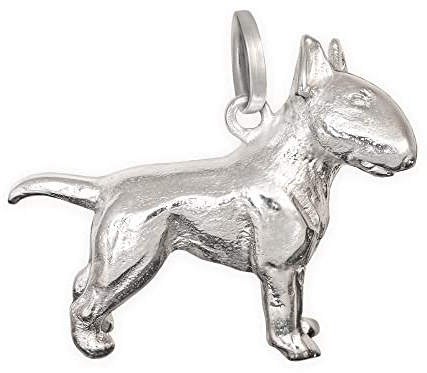CLEVER SCHMUCK Silberner Hund Anhänger 3D Bullterrier 18 x 23 plastisch und glänzend STERLING SILBER 925 im Etui blau