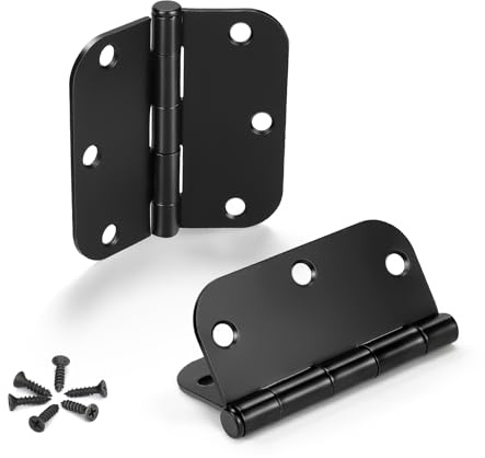 KNOBWELL 60 Pack Black Door Hinges, No Squeak 3.5 X 3.5 with 5/8 Radius Corner Interior Door Hinges with Black Finish