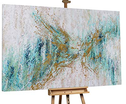 KunstLoft® XXL Gemälde 'Gold Spot' 180x120cm | original handgemalte Bilder | Abstrakt modern Blau Beige | Leinwand-Bild Ölgemälde einteilig groß | Modernes Kunst Ölbild