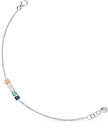 TOUS Pulsera de Plata de Primera Ley para Mujer con Gemas de Cuarzo de 2cm, 17,5cm de Largo, Elegante y Original, Colección Mini Color