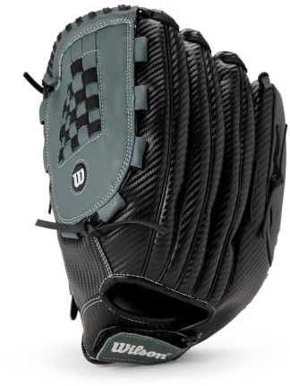 Wilson 2021 A360 SP14 - Guante de sóftbol de Lanzamiento Lento de 14 Pulgadas, Lanzamiento de Mano Izquierda, Negro/Gris