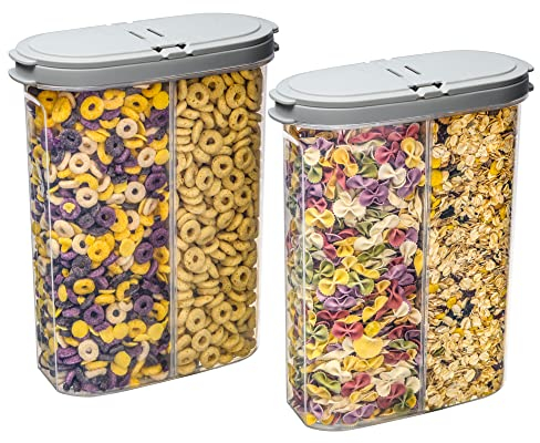 Deli Kitchen 2.6 Liter BPA free Cereal Storage Containers 2-in-1 Box, Plastic Food Storage Container with Airtight lids, Durable, Stackable Kitchen Dispenser for Cereals (Pack of 2)