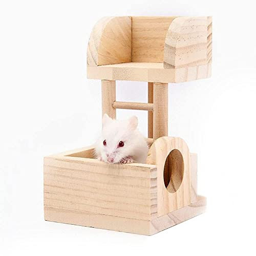ANCILLO Hamster-Hölzernes Versteck Aussichtsturm Kletterleiter für Chinchilla - Holz Hamster Plattform Haus Hamster Plattform Aussichtsturm Spielzeug für Kleine Haustiere Mini Aussichtsplattform