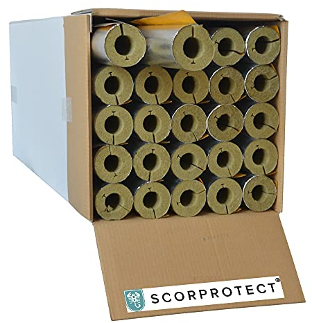 Scorprotect® Enveloppe du tuyau en aluminium laminé, isolation du tuyau en laine de roche avec conductivité thermique 0,040 (35 x 20 mm x 1 mètre)