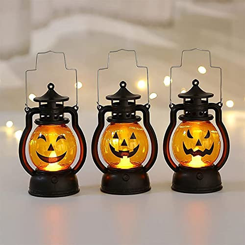 Lanterna di zucca con flash luminoso per bambini a mano all'aperto, luci a led a forma di zucca con decorazioni di Halloween a batteria, luce di zucca per interni ed esterni (3-Pack)