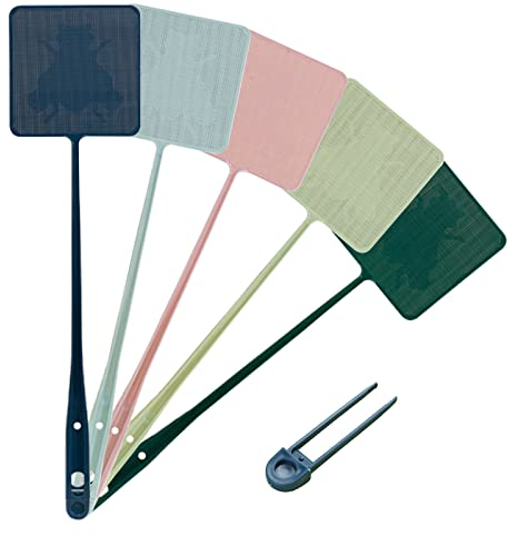 5 Pièces Tapette à Mouches,avec Pincettes,Contrôle des Ravageurs Manuel,Manche Durable De 49,5cm,Raquette Insectes Moustique,Anti Moustique Catch,Durable Et Robuste,Multi-Couleurs