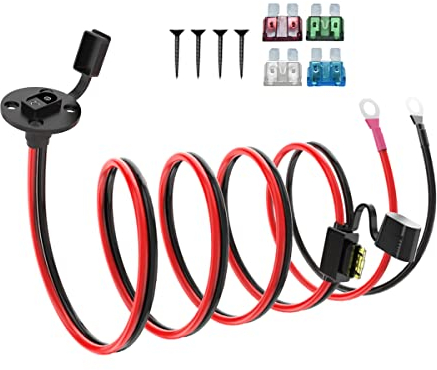 ELFCULB SAE Wetterfest Steckdose Seitenwandanschluss,10AWG SAE Socket auf Ringkabelschuh Kabel mit 10A 15A 20A 25A 30A Sicherungen für Mäher Auto Batterie(1.52M/5FT)