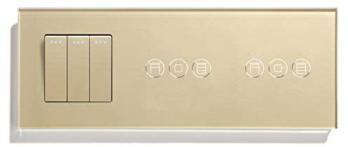 BSEED Interruptor de luz de 3 compartimentos de 1 vía con interruptor de persiana doble, compatible con Alexa Smart Life, Tuya y Google Home, 228 mm, dorado