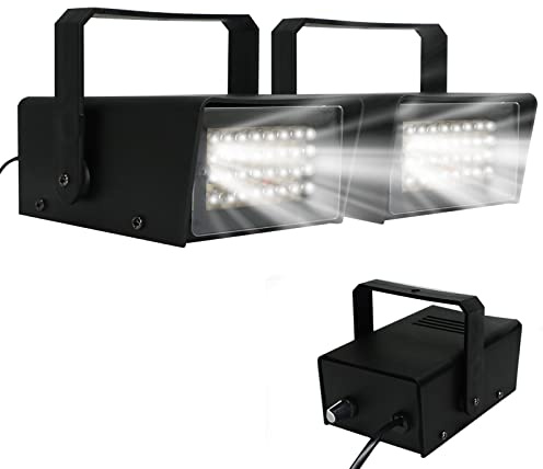 2Pack 32 LED Mini Strobe Light White Color with 32 Super Bright LED Bulbs for Halloween,Adjustable Flash Speed Control for Christmas,Clubs,Stage Light Effect, Disco,Bars,Party Lights