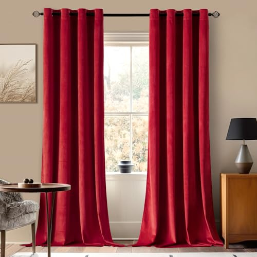 MIULEE Christmas Red Velvet Curtains Elegant Grommet Curtains Thermal Insulated Soundproof Room Darkening Curtains/Drapes for Classical Living Room Bedroom Theater Decor 52 x 84 Inch Set of 2