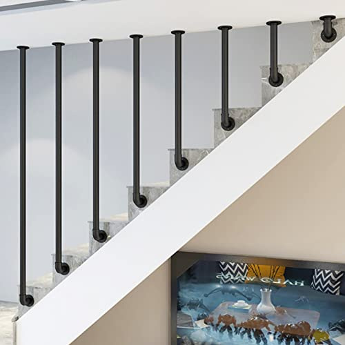 pasamanos Escalera pasamanos Acero Inoxidable Barandilla de la barandilla de la Escalera, barandilla de Barra de tubería galvanizada Redonda de Hierro Forjado de Metal Negro para Interiores