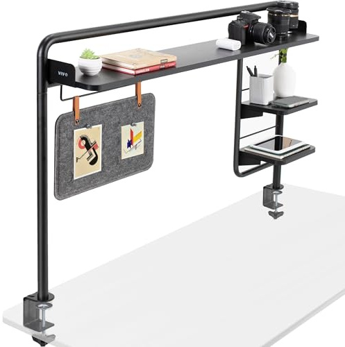 VIVO Kläm-på 127 cm skrivbordshyllor för sit-stativ arbetsstation, upphöjda tillbehörshyllor och magnetisk anteckningstavla skrivbordsorganisatör, svart, skrivbords-SHELF55A