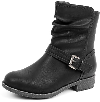 VJH confort Women's Mid Calf Boots, Comfort Buckle Slouchy Booties with Side Zipper(Black,11)