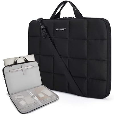 BAGSMART Laptop Case with Handle, Puffy Laptop Sleeve Bag for Women, MacBook Case for Dell, HP, Lenovo, MacBook Air/Pro, 15-15.6 inch, Black