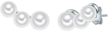 Valero Pearls Damen Perlenohrstecker mit 3 Süßwasser-Zuchtperlen Weiß | Perlengröße 4-4,5 mm,Perlenform Rund,925/- Sterling Silber,Silberohrstecker,mit echten Perlen