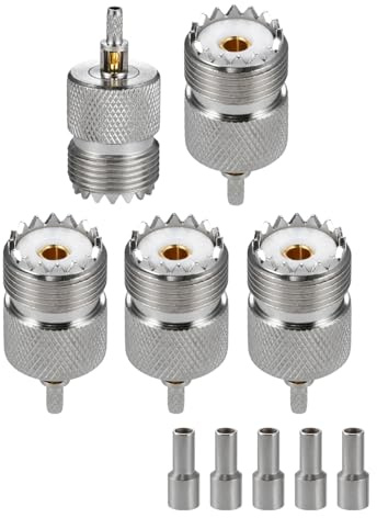 Vecys 5PCS SO-239 UHF Femmina Connettori 50 Ohm SO239 Femmina Jack Crimpare RF Connettore Coassiale Adattatore per RG174 RG316 Cavo Coassiale a Bassa Perdita Compatibile con le Radioamatoriali