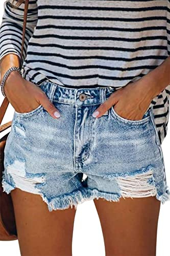KISSMODA Women’s Denim Shorts Ripped High Waisted Hot Pants Ladies Cut Off Jean Short