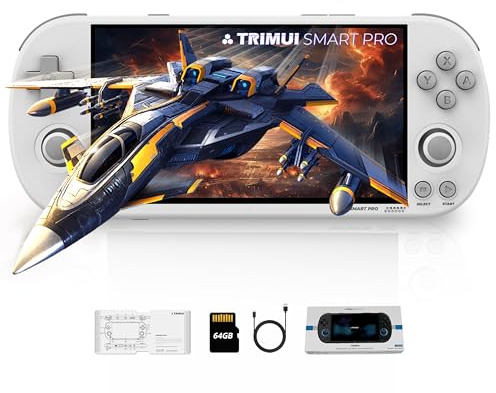Consola de Juego Portátil Trimui Smart Pro, Consolas de Video Juegos Retro con Tarjeta TF de 64 G/256 G, Pantalla de 12,7 cm (5 Pulgadas), Portátil, Blanca, 64 GB