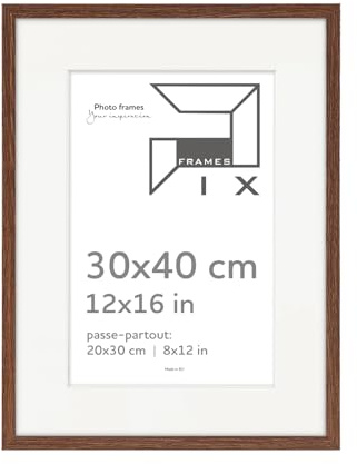 Pix FRAMES Bilderrahmen 30x40 cm mit Passepartout - Fotorahmen Dunkelbraun | Holzbilderrahmen mit Plexiglas Scheiben - Bilderrahmen Holz zum Aufhängen - Wooden Picture Frame zum Aufstellen