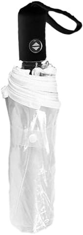 Laluky Auto Open/Close Travel Umbrella - Transparent Folding, Windproof, Compact, Portable, Clear Canopy - Ideal for Rain, Men and Women (White/Black)