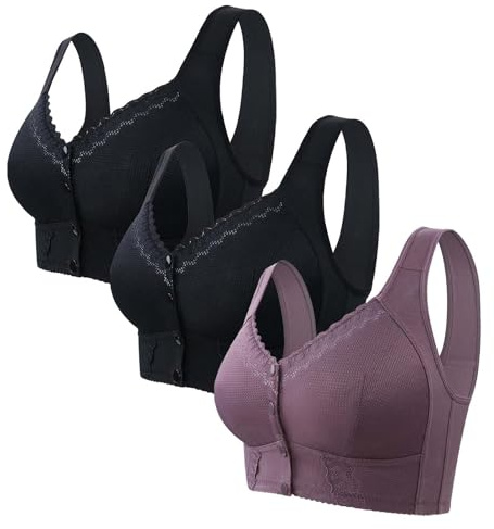 1/2/3 PCS Front Fastening Bras for Women Uk Plus Size Non Wired Front Fastening Bras Breathable Full Coverage Womens Bras Comfortable Soft Lace Ladies Bras Gifts for Women Today's Deals 2024 New