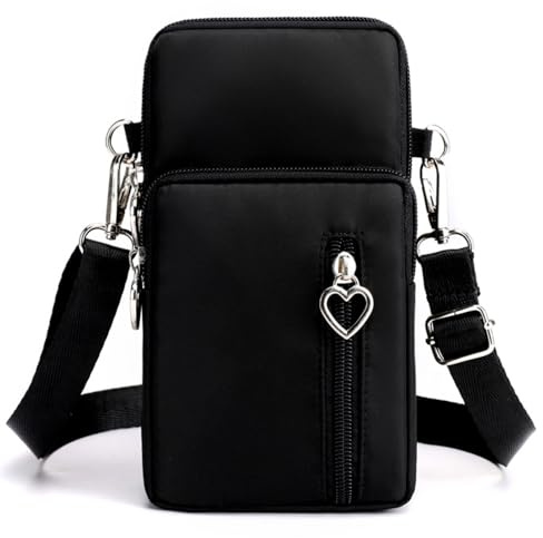 Ritte Handytasche zum Umhängen Damen, Handy Umhängetasche, Mini Handy Umhängetasche, Leichte Kompakte Crossbody Umhängetasche mit Schultergurt und Kopfhörer Loch, für Alltag Shopping Reisen (Schwarz)