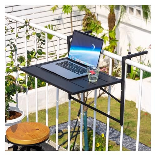 ZXCASDF Balkonhängetisch，höhenverstellbar,Hängetisch Eisen,Beistelltisch klappbar,Tisch für balkongeländer klappbar,grilltisch，Balkon Garten Terrasse,Schwarz