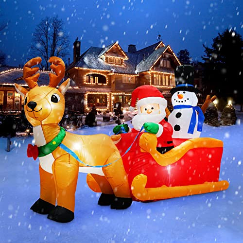 Danxilu 6,6 Piedi di Natale Gonfiabile Babbo Natale su Slitta con Pupazzo di Neve e Renne Decorazioni per Esterni, Luci a LED Gonfiabili Decorazione da Giardino per Giardino Prato Vacanza