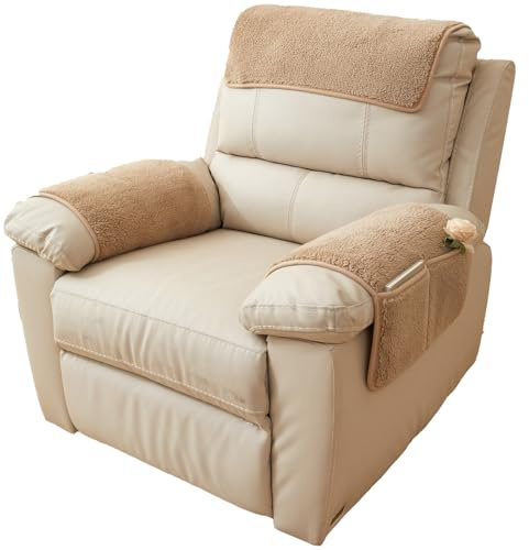 QSZTJJ Sesselschoner mit Taschen Für Relaxsessel Mit Armlehnen, rutschfeste Armlehnenbezüge für Sessel und Sofa – Universell für Relax- und Fernsehsessel (Kamel,2 Sitzer)
