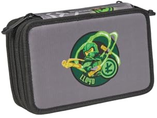 SKANDO BAGS LEGO® NINJAGO® Federmäppchen Junge gefüllt Elemental Master of Energy – 3-Fach Federmappe mit 3 Fächern, Schulzubehör inklusive, 1 L, 19,5 x 6,5 x 13 cm – für Schule