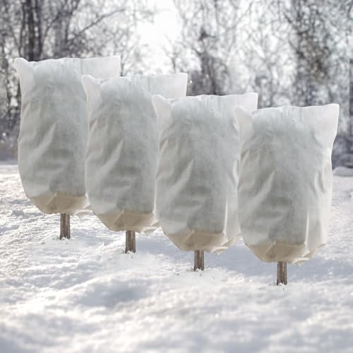 DazSpirit 4 Pezzi 80x100 cm Cappuccio Protezione Piante, Copri Piante Inverno Tessuto Non Tessuto con Coulisse e Cerniera, Teli Antigelo Riutilizzabile Protegge da Inverno, Gelo, Insetti