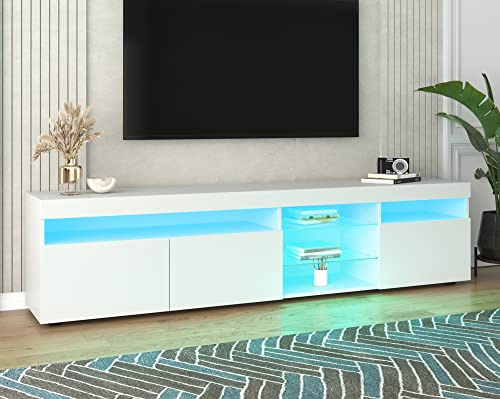 Zepneiy Meuble TV au Design Moderne avec éclairage LED à Couleurs changeantes, 180×35×45cm, Blanc