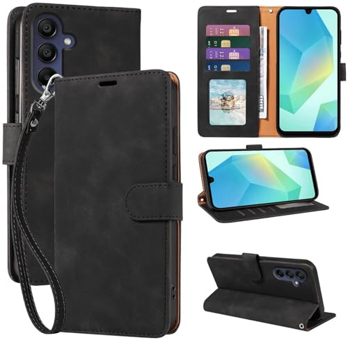 GOTOURED RFID Blocking for Samsung Galaxy A16 Case Wallet (Black) | 4 Card Slots, Soft PU Leather, TPU Inner Shell, Wrist Strap, Kickstand, Magnetic Folio Flip Cover, Shockproof Protective