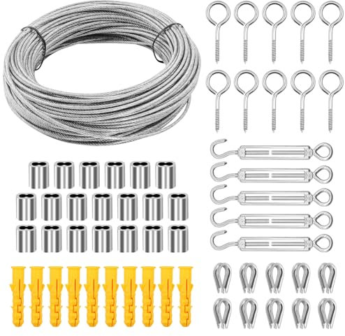 Newthinking Garden Wire Kit 15M, Stainless Steel Cable Rope with PVC Coated, M5 Turnbuckle Tensioner Wire Rope Kit for Garden Climbing Plants
