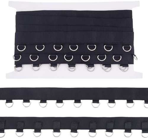 MAYJOYDIY Nastro con occhielli neri da 3,6 m con anelli a D da 30 mm, nastro con occhielli, nastro in twill per cucito, indumenti, corsetto, camicia, vestiti, gonne, decorazione