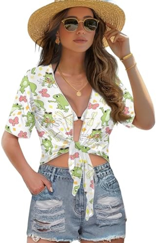 Suhoaziia Women's Cardigans for Dresses Jean Shorts Casual Tie Open Front Shrug Lightweight Plus Size Cropped Cardigan Bolero Jacket Women Summer Vacation Outfits, Cute Frog Dragonfly