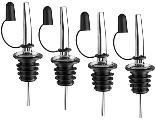 Verter aceite de acero inoxidable, vertedores de botellas para licores, paquete de 4 vertedores de licor de flujo libre, adecuado para botellas de aceite de oliva, café, jarabe, vinagre, vertedores de