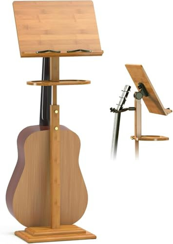 WISUCART Bambus-Notenständer für Notenblätter, Holz, verstellbar, Höhe: 100 - 130 cm, tragbar, faltbar, professioneller Notenhalter für Violine, Gitarre, Klavierspieler, Band, Gigs, Schwarz (braunes