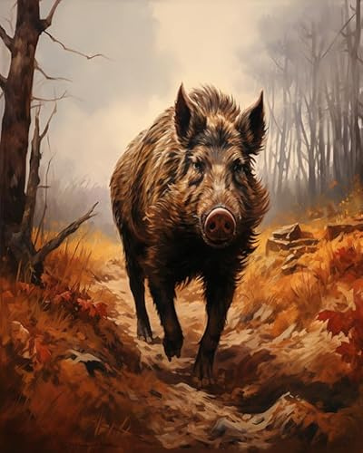 YarnAdventures DIY handgemaltes ölgemälde set für erwachsene,Tier Wildschwein,Malen nach Zahlen Kits auf Leinwand Kreative Heimdekoration,Geschenk,Weihnachten,16x20in ohne Rahmen