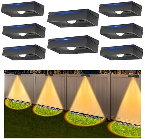 litren 8 Pack Solar Fence Lights Outdoor Wall-Lights, 3 Color Modes IP65 Waterproof Solar Lights Outdoor Garden Fence Decorations for Patio, Yard, Gate, Pool, Railing, Terraces