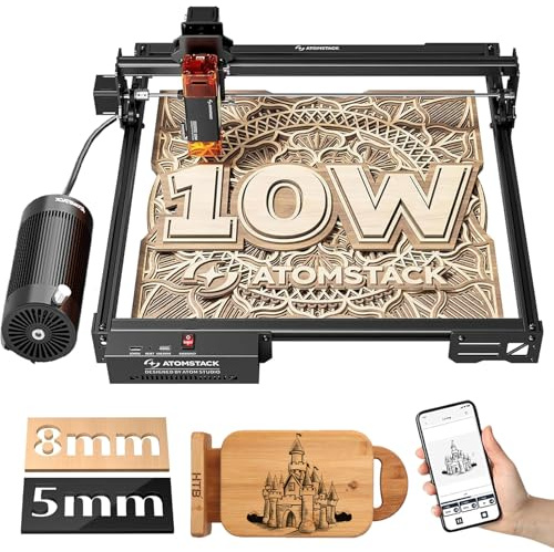 ATOMSTACK 10W Laser Graviermaschine A10 PRO V2 Lasergravierer mit F30 30L/min Luftpumpe, 0.06mm Hochpräzisions-Laser Graviermaschine für Holz und Metall, dunkles Acryl